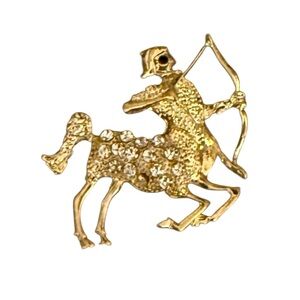 Sagittarius Brooch with Rhinestones in Gold Tone